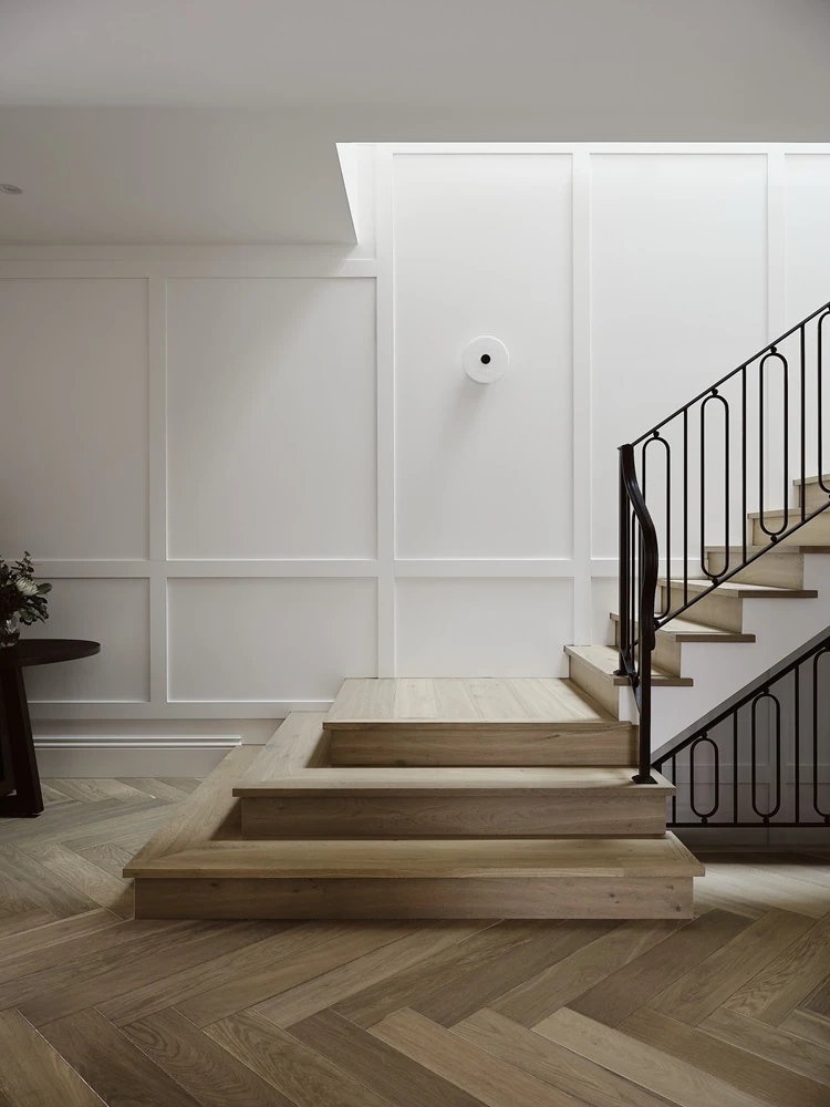 Herringbone timber stairs at home