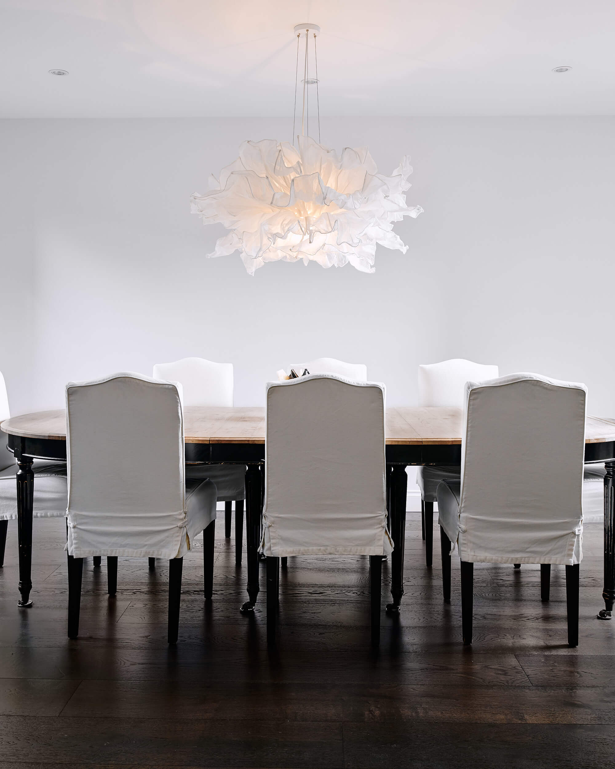 monochrome interior design with dark timber floors