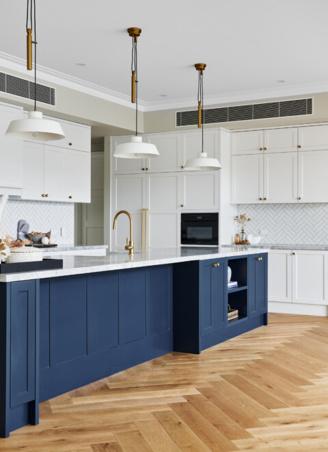 Color blocking with timber flooring