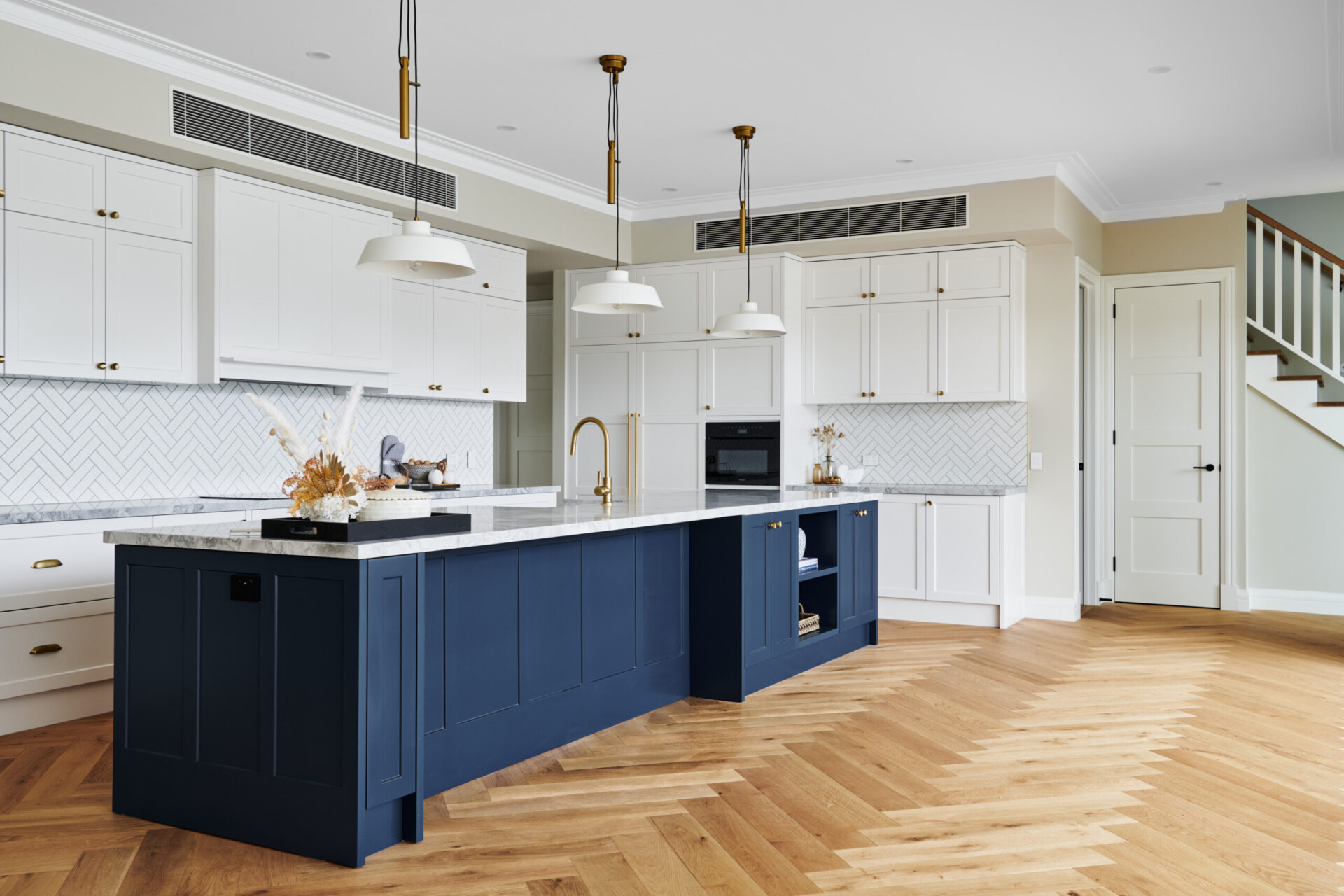 Color blocking with timber flooring