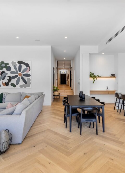 Herringbone timber flooring for open spaces