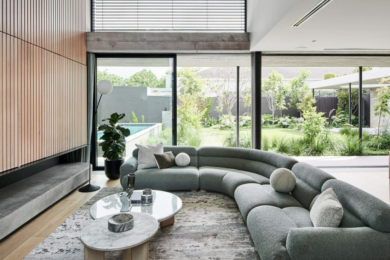 Plush seating couch with timber flooring in a home