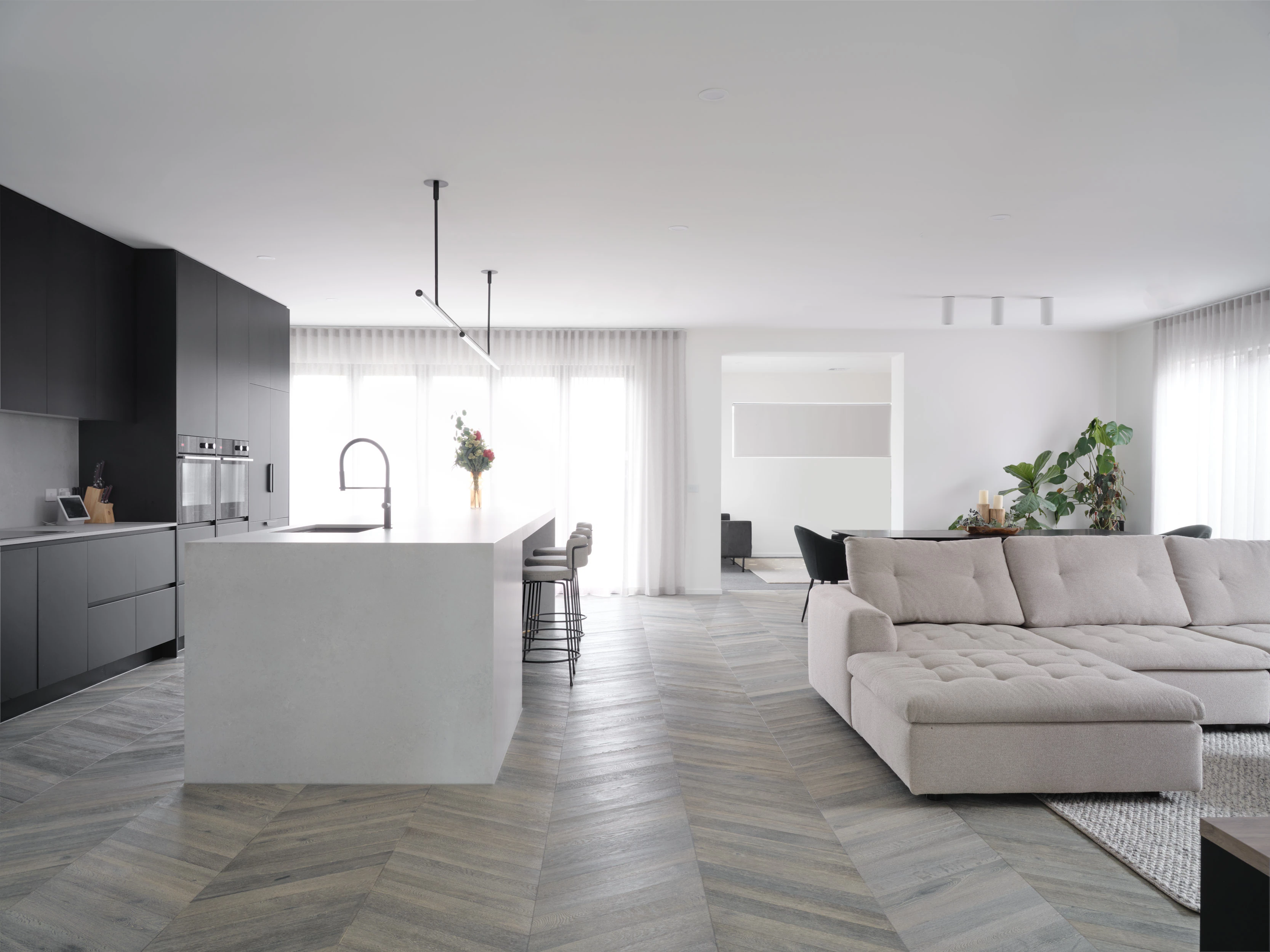Nordic blonde timber flooring in living room