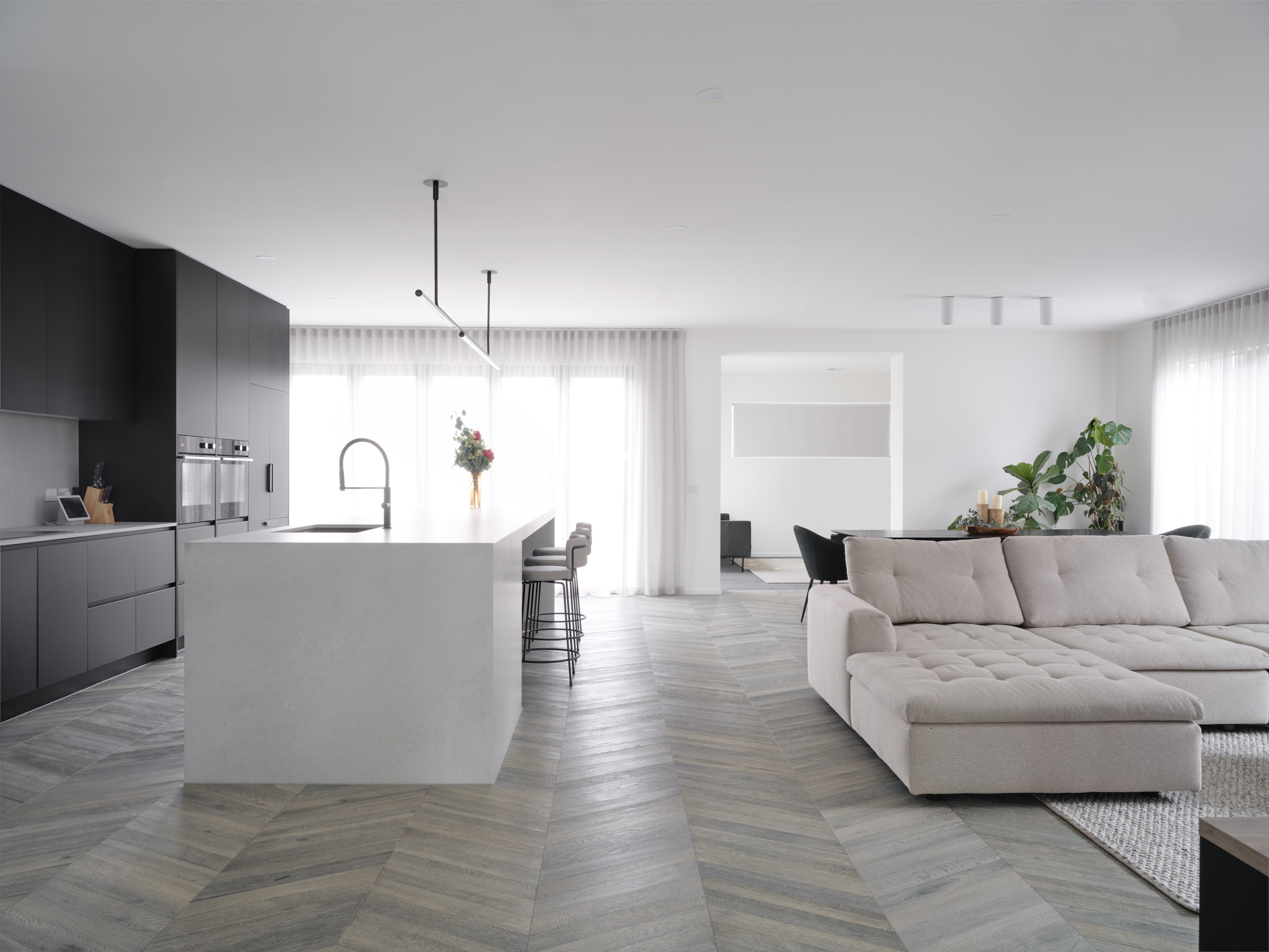 nordic blonde chevron timber flooring in living room