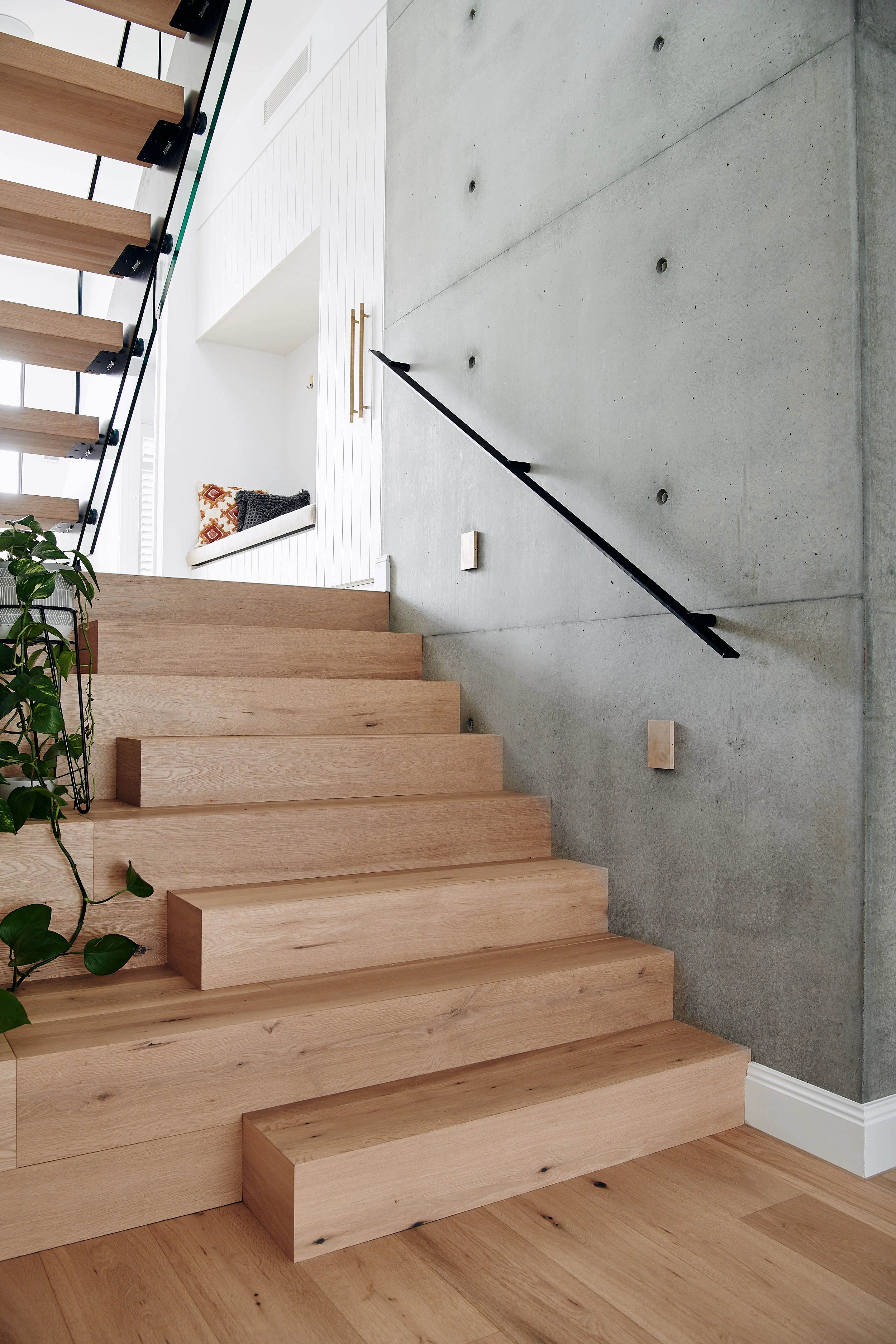 Square mitre edge timber stairs