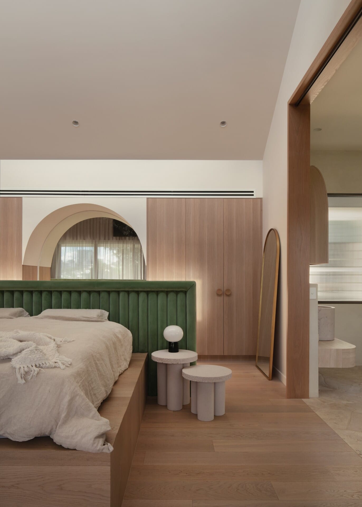 Japandi-inspired bedroom with tmber flooring